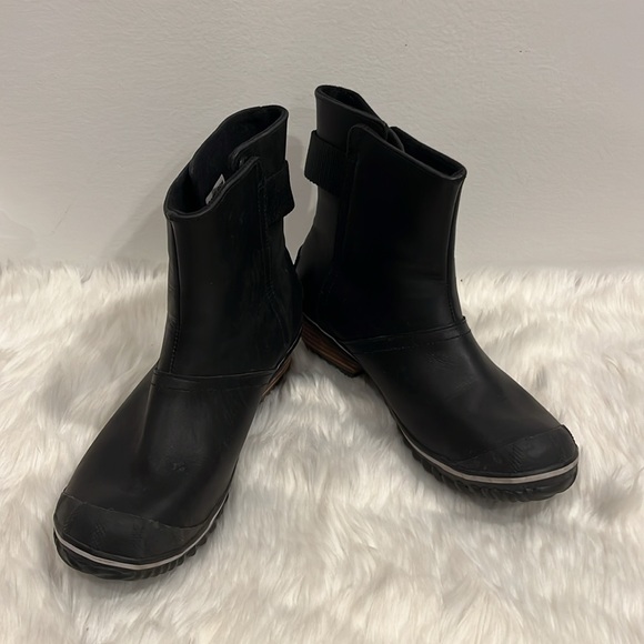 Sorel Black Leather and Rubber Slimpack Short Pull On Weather Riding Boots  7.5 - Picture 4 of 14
